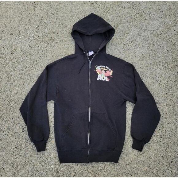 Vintage 90s AOL America Online Zip Up Hoodie Sweatshirt Black Small Rare - Picture 3 of 6